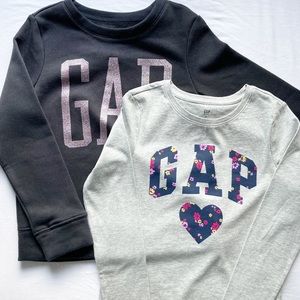 GAP Kids Girls Sz M 8 Sweatshirt & T-Shirt Bundle Black Gray Glitter Floral Logo
